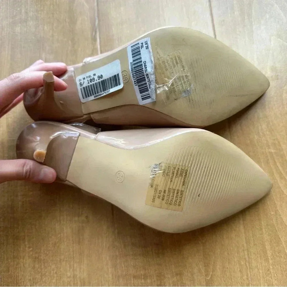 Platanitos Pointed Toe Patent Leather Heels with Bow, Nude, Size 38 (US 7) - Picture 10 of 10